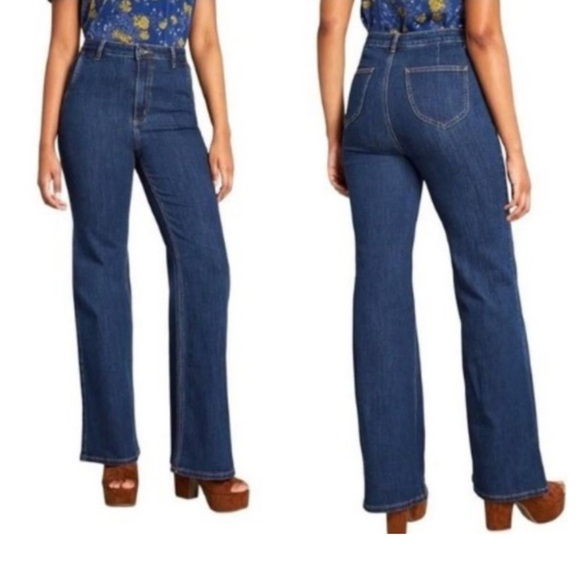 ModCloth The Grier Wide Leg Flare Jeans Ultra High Rise 90s Sz 16 Retro Vintage - Picture 2 of 14